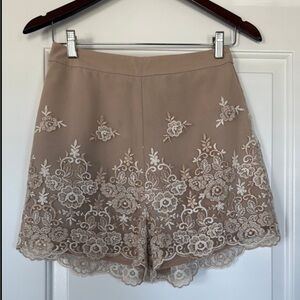 LC Lauren Conrad Tan Floral Embroidered High Waist Shorts